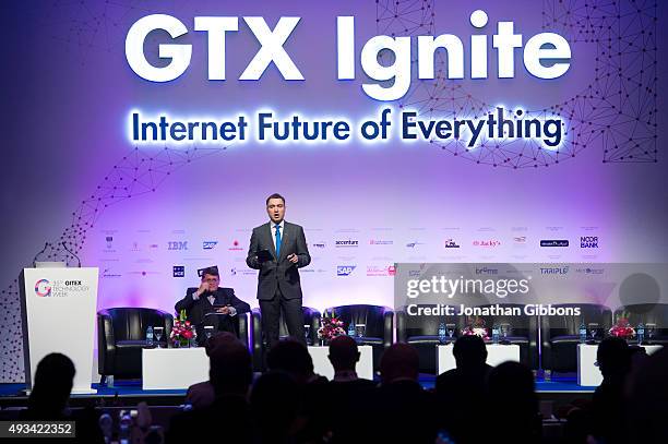 Taavi Roivas, Prime Minister Of Estonia, speaks during conferences at the 35th GITEX Technology Week at Dubai World Trade Centre on October 20, 2015...