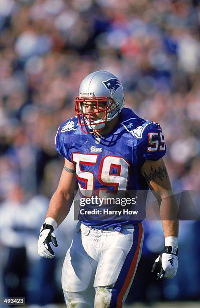 Andy Katzenmoyer of the New England Patriots moves on the field during a game against the Denver Broncos at the Foxboro Stadium in Foxboro,...