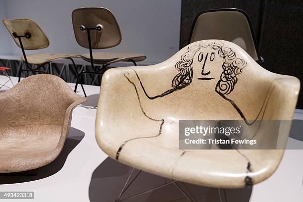General view at The World of Charles and Ray Eames exhibition at the Barbican Art Gallery at Barbican Centre on October 20, 2015 in London, England....