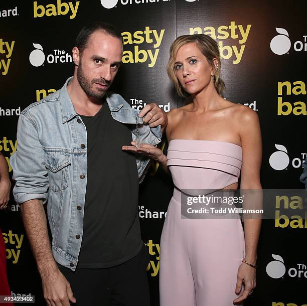 Sebastian Silva and Kristen Wiig attend the Los Angeles Premiere Of The Orchard's "Nasty Baby" on October 19, 2015 in Los Angeles, California.