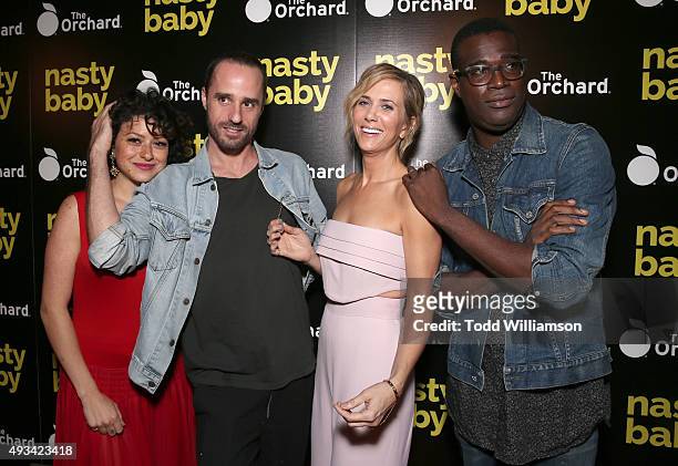 Alia Shawkat, Sebastian Silva, Kristen Wiig and Tunde Adebimpe attend the Los Angeles Premiere Of The Orchard's "Nasty Baby" on October 19, 2015 in...
