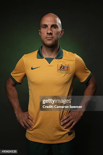 Mark Bresciano of the Socceroos poses during an Australian Socceroos portrait session at the Intercontinental on May 23, 2014 in Sydney, Australia.