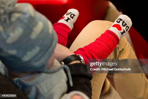 Frankfurt, Germany An infant wears socks with the lettering I love dad on October 14, 2015 in Frankfurt, Germany.