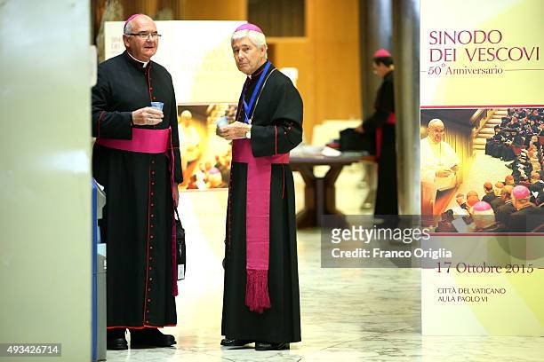 Bishops attend a session of Synod on The Themes Of Family at the Synod Hall on October 20, 2015 in Vatican City, Vatican. The Synod of Bishops on the...