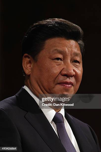 China's President, Xi Jinping addresses MPs and peers in Parliament's Royal Gallery on October 20, 2015 in London, England. The President of the...