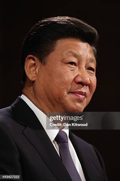 China's President, Xi Jinping addresses MPs and peers in Parliament's Royal Gallery on October 20, 2015 in London, England. The President of the...