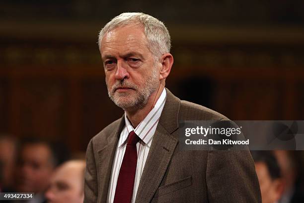 Britain's Labour leader Jeremy Corbyn arrives to listen to China's President, Xi Jinping address MPs and peers in Parliament's Royal Gallery on...