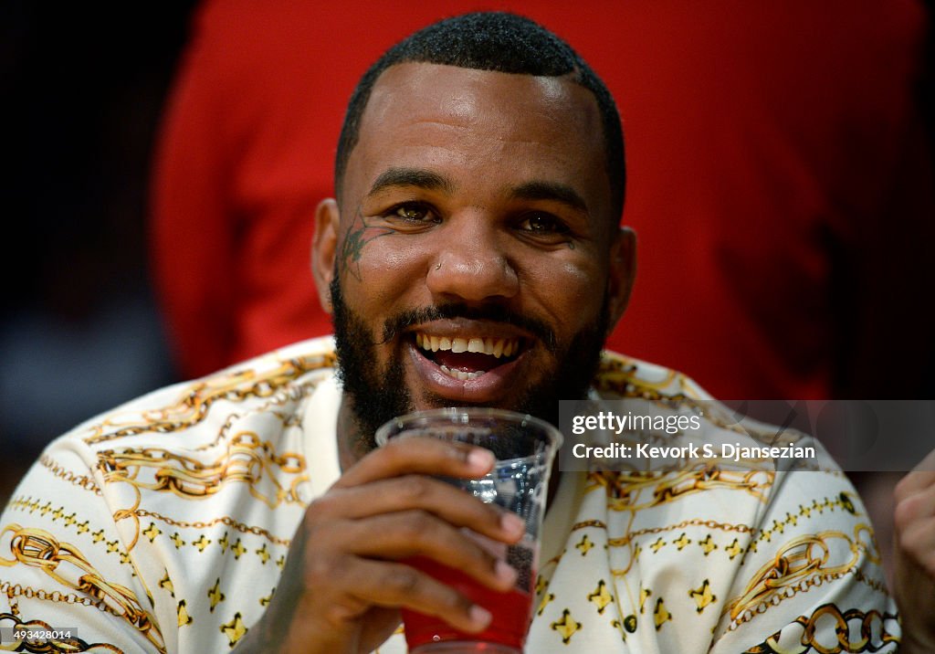 Le Game Rapper Rapper The Game attends Portland Trail Blazers and Los Angeles Lakers ...