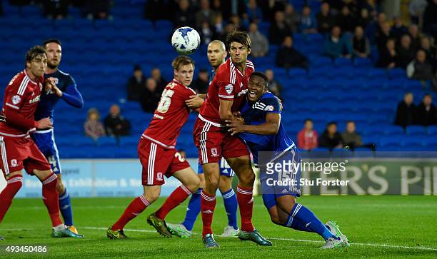 Cardiff player Kagisho Dikgacoi pressures the Boro defence during the Sky Bet Championship match between Cardiff City and Middlesbrough at Cardiff...