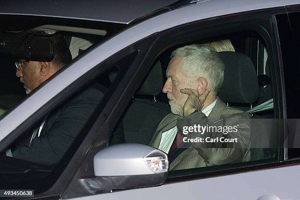 Opposition Labour Party leader Jeremy Corbyn leaves after meeting China's President, Xi Jinping on October 20, 2015 at Buckingham Palace in London,...