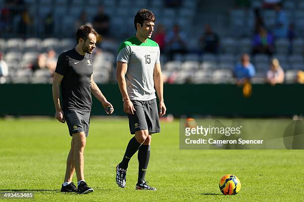 Socceroos captain Mile Jedinak trains separate to the team during an Australian Socceroos Fan Day & Training Session at WIN Jubilee Stadium on May...