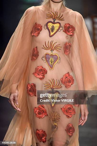 Model walks the runway at the Ronaldo Fraga during the Sao Paulo Fashion Week Fall/Winter 2016 on October 19, 2015 in Sao Paulo, Brazil.