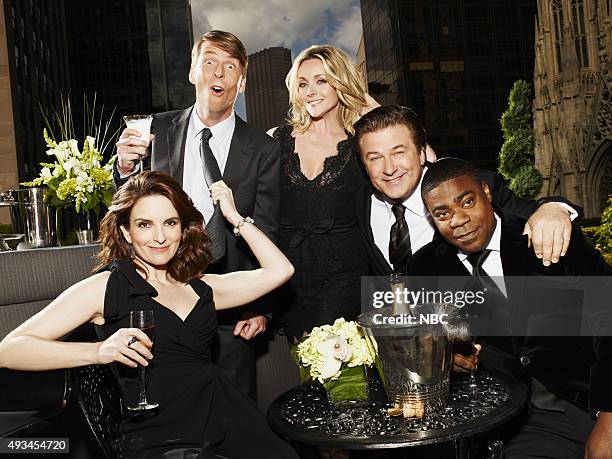 Pictured: Tina Fey as Liz Lemon, Jack McBrayer as Kenneth Parcell, Jane Krakowski as Jenna Maroney, Alec Baldwin as Jack Donaghy, Tracy Morgan as...