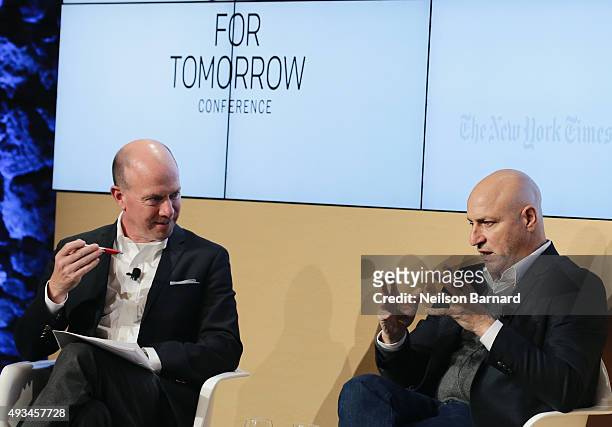Sam Sifton, Food editor, The New York Times and Tom Colicchio, chef/owner  Crafted Hospitality | co-founder  Food Policy Action speak onstage at...