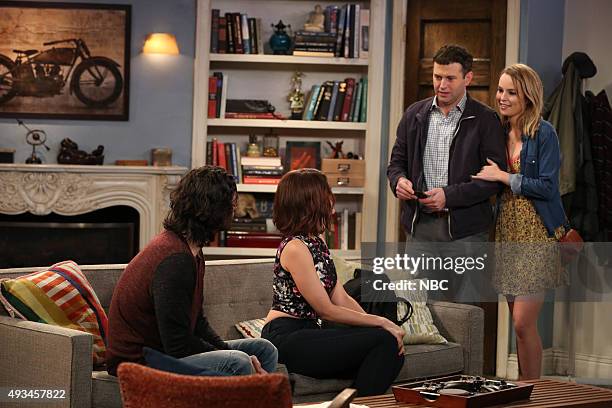 Rock and a Hard Place Walk Into a Bar" Episode 303 -- Pictured: Chris D'Elia as Danny, Angie Simms as Tammy, Brent Morin as Justin, Bridgit Mendler...