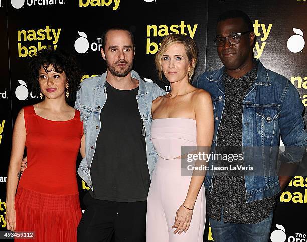 Alia Shawkat, Sebastian Silva, Kristen Wiig and Tunde Adebimpe attend the premiere of "Nasty Baby" at ArcLight Cinemas on October 19, 2015 in...