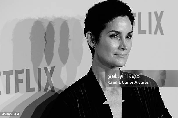 Actress Carrie-Anne Moss attends the red carpet of Netflix presentation at the Matadero Cultural center on October 20, 2015 in Madrid, Spain.