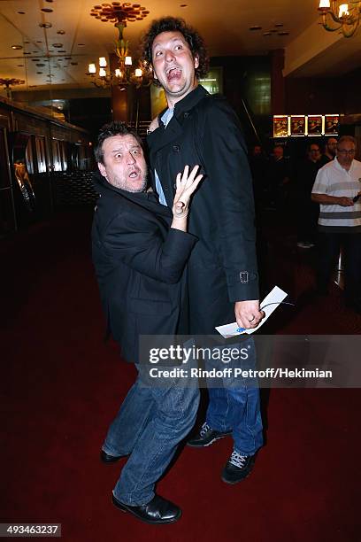 Actor Guy Lecluyse and humorist magician Eric Antoine attend the 'Bigard Fete Ses 60 Ans' One Man Show at Le Grand Rex on May 23, 2014 in Paris,...