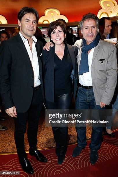 Singer Liane Foly with her husband David Rigaut and actor Laurent Olmedo attend the 'Bigard Fete Ses 60 Ans' One Man Show at Le Grand Rex on May 23,...