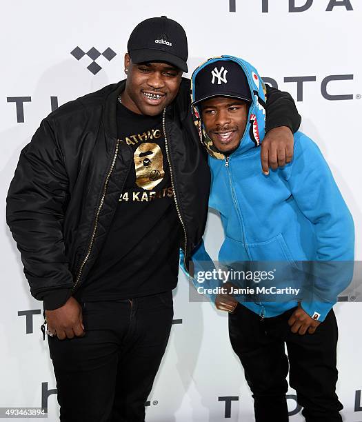 Hip-hop artist ASAP Ferg and guest attend TIDAL X: 1020 Amplified by HTC at Barclays Center of Brooklyn on October 20, 2015 in New York City.