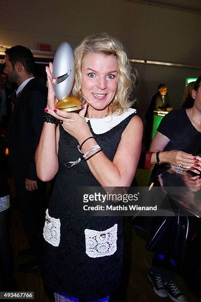 Mirja Boes poses with her award at the 19th Annual German Comedy Awards after show party at Coloneum on October 20, 2015 in Cologne, Germany.
