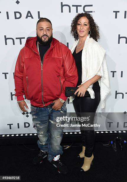 Khaled and guest attend TIDAL X: 1020 Amplified by HTC at Barclays Center of Brooklyn on October 20, 2015 in New York City.