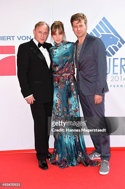 Alexander Held, Bernadette Heerwagen and Marcus Mittermeier attend the 'Bayerischer Fernsehpreis 2014' at Prinzregententheater on May 23, 2014 in...