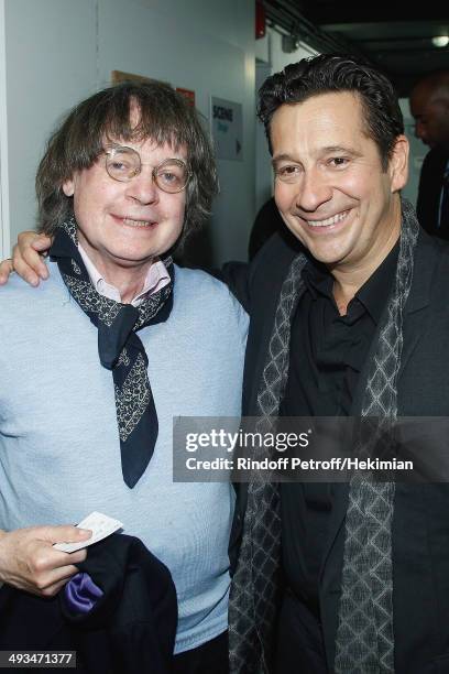 French humorist Laurent Gerra, who celebrates his 25 year career and French cartoonist Cabu are pictured after the Laurent Gerra show at Theatre du...