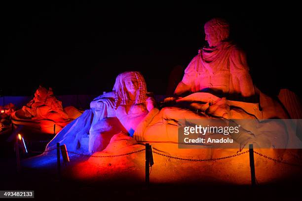 The statues of Julius Caesar and Cleopatra are displayed at International Antalya Sand Sculpture Festival , which is among the worlds largest sand...