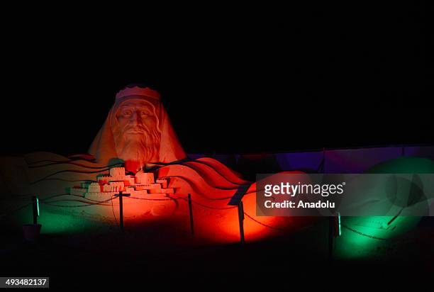The statue of Arab commander Khalid ibn al-Walid is displayed at International Antalya Sand Sculpture Festival , which is among the worlds largest...
