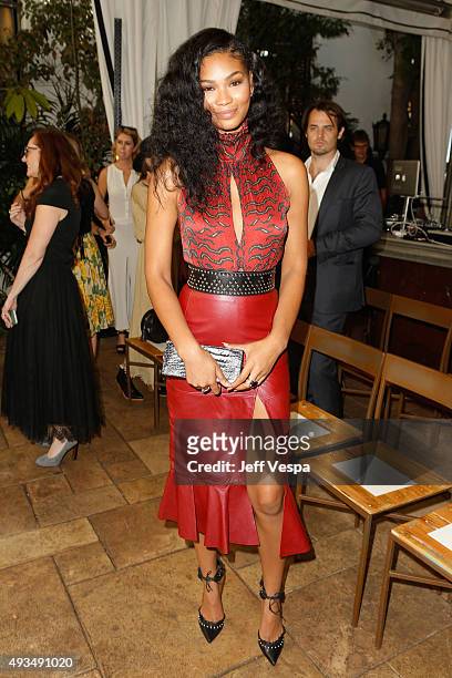 Model Chanel Iman attends CFDA/Vogue Fashion Fund Show and Tea at Chateau Marmont on October 20, 2015 in Los Angeles, California.