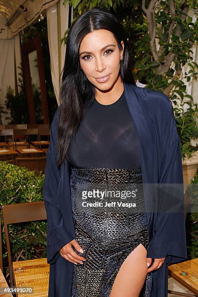 Personality Kim Kardashian attends CFDA/Vogue Fashion Fund Show and Tea at Chateau Marmont on October 20, 2015 in Los Angeles, California.
