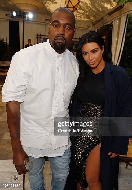 Recording artist Kanye West and TV personality Kim Kardashian attend CFDA/Vogue Fashion Fund Show and Tea at Chateau Marmont on October 20, 2015 in...