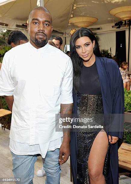 Recording artist Kanye West and TV personality Kim Kardashian attend CFDA/Vogue Fashion Fund Show and Tea at Chateau Marmont on October 20, 2015 in...