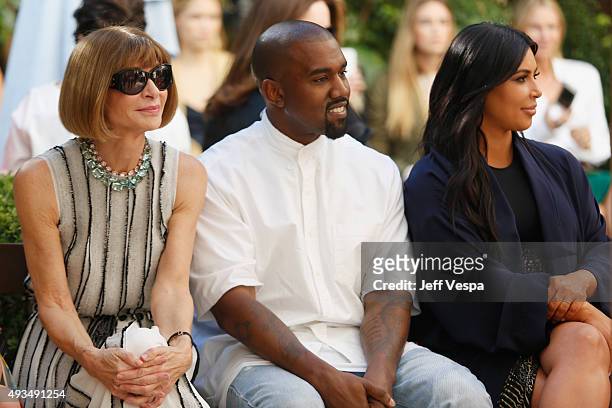 Vogue Editor in Chief Anna Wintour, recording artist Kanye West and TV personality Kim Kardashian attend CFDA/Vogue Fashion Fund Show and Tea at...
