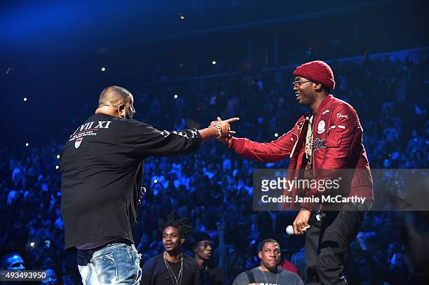 Khaled and rapper Meek Mill perform onstage during TIDAL X: 1020 Amplified by HTC at Barclays Center of Brooklyn on October 20, 2015 in New York City.