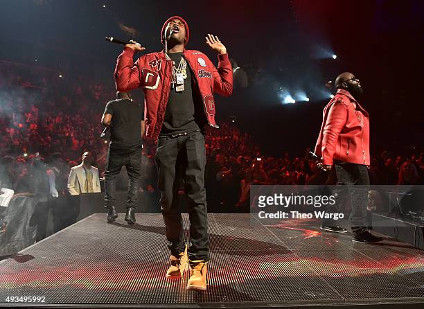 Rappers Meek Mill and Rick Ross perform onstage during TIDAL X: 1020 Amplified by HTC at Barclays Center of Brooklyn on October 20, 2015 in New York...