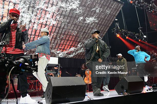 Hit-Boy, ASAP Ferg, Quentin Miller and Marty Baller perform onstage during TIDAL X: 1020 Amplified by HTC at Barclays Center of Brooklyn on October...