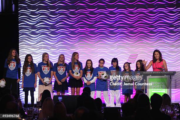 Former Soccer player Julie Foudy speaks onstage at the 36th Annual Salute to Women In Sports at Cipriani Wall Street on October 20, 2015 in New York...