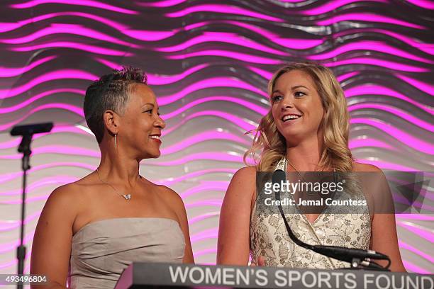 Tennis players Katrina Adams and Coco Vandeweghe speak onstage during the 36th Annual Salute to Women In Sports at Cipriani Wall Street on October...