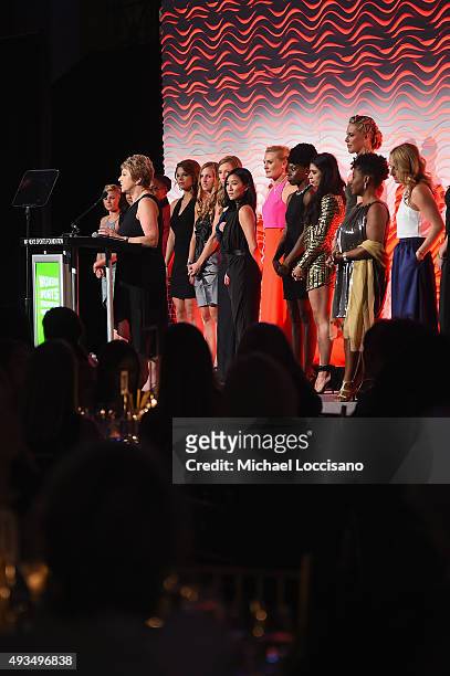 Deborah Slaner Larkin speaks onstage during the 36th Annual Salute to Women In Sports at Cipriani Wall Street on October 20, 2015 in New York City.