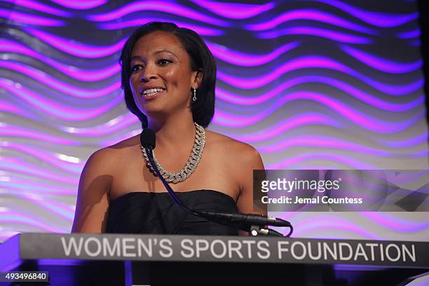 President Angela Hucles speaks onstage during the 36th Annual Salute to Women In Sports at Cipriani Wall Street on October 20, 2015 in New York City.