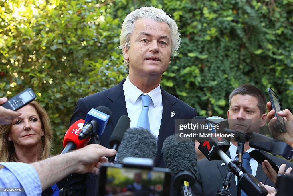 Right-Wing Dutch MP Geert Wilders Hold Press Conference As Anti-Islam Party Launches In Perth
