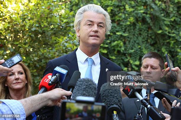 Geert Wilders speaks to media on October 21, 2015 in Perth, Australia. Mr Wilders launched the anti-Islam Australian Liberty Alliance political party...