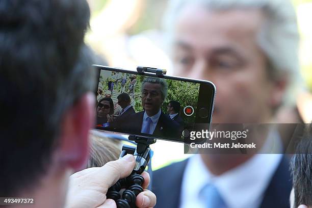 Geert Wilders speaks to media on October 21, 2015 in Perth, Australia. Mr Wilders launched the anti-Islam Australian Liberty Alliance political party...