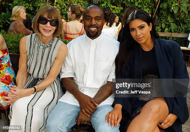 Vogue Editor in Chief Anna Wintour, recording artist Kanye West and TV personality Kim Kardashian attend CFDA/Vogue Fashion Fund Show and Tea at...