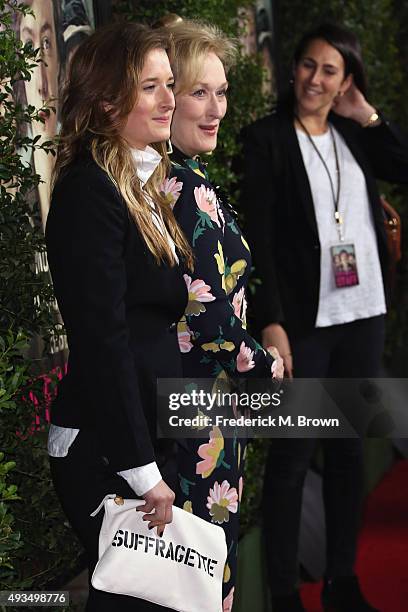 Actrors Grace Gummer and Meryl Streep attend the premiere of Focus Features' "Suffragette" at Samuel Goldwyn Theater on October 20, 2015 in Beverly...