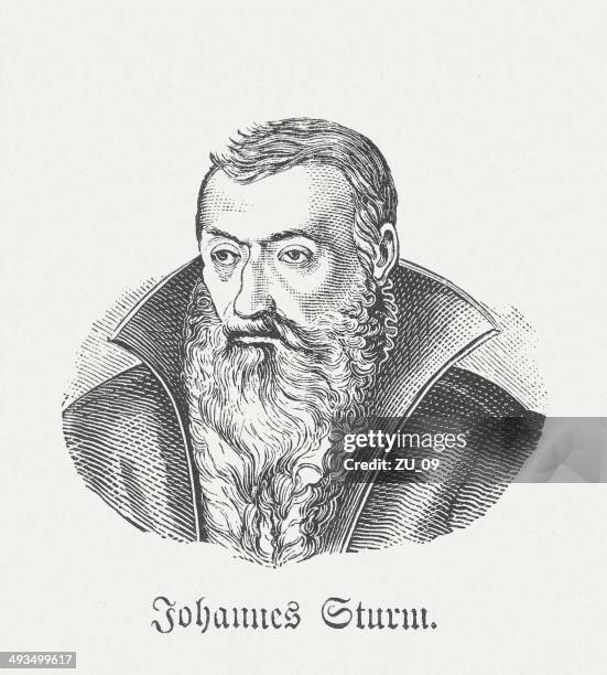 stockillustraties, clipart, cartoons en iconen met johannes sturm (1507-1589), german humanist, wood engraving, published in 1881 - sturm