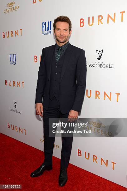 Bradley Cooper attends The New York premiere of "BURNT", presented by The Weinstein Company, Sassoregale Wine, Castello Cheese and FIJI Water on...