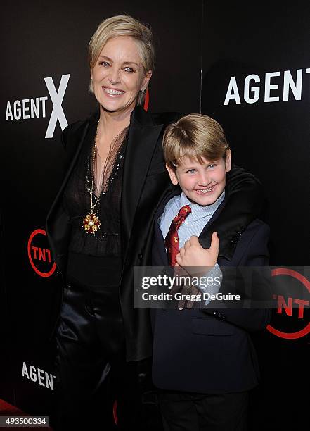 Actress Sharon Stone and son Laird Vonne Stone arrive at the premiere of TNT's "Agent X" at The London West Hollywood on October 20, 2015 in West...